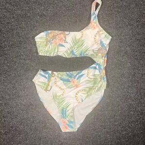 Blu C Tropical Leopard‎ One Shoulder Cutout Monokini Swimsuit BUJR19117 Sz Large